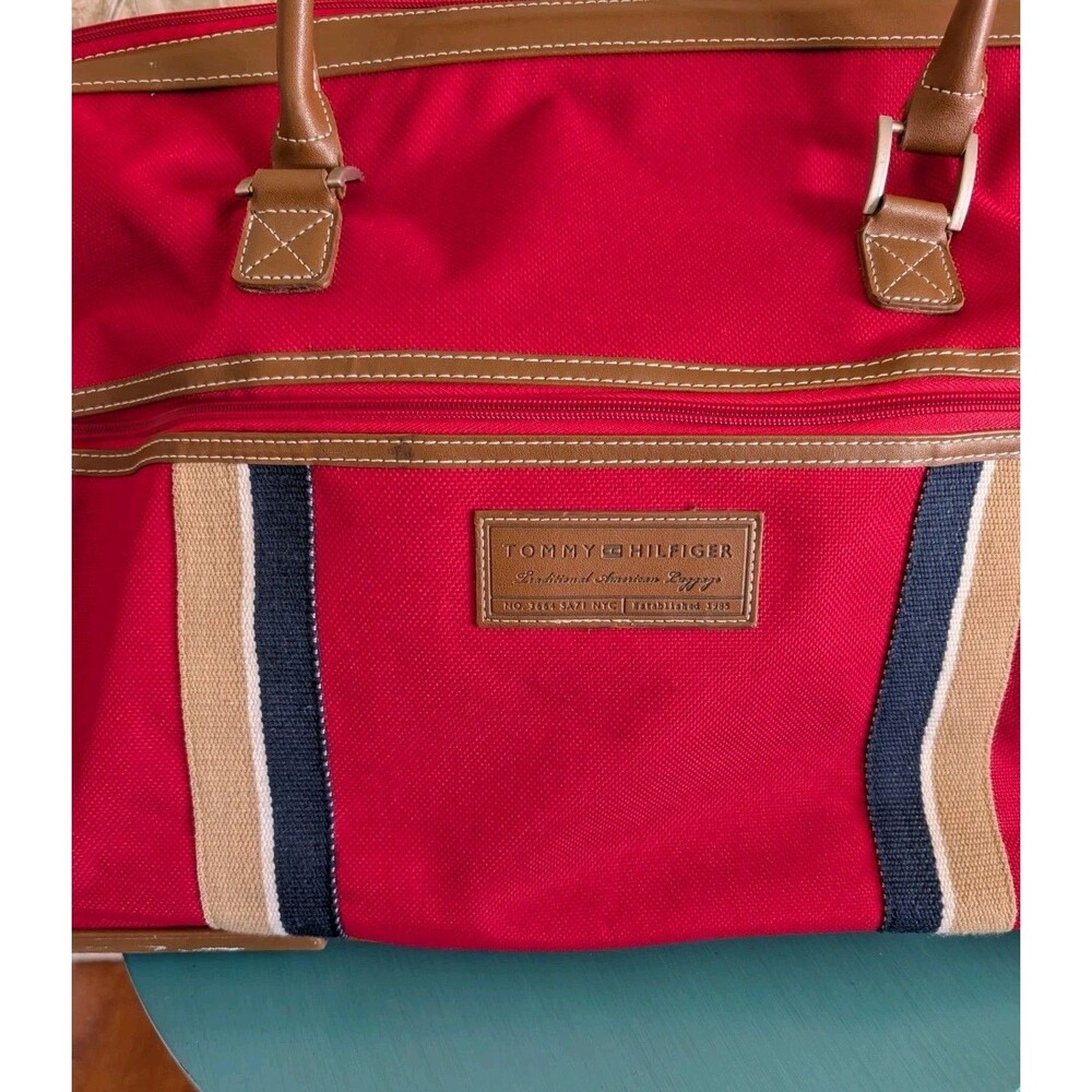 Tommy Hilfiger Red Heritage Prep Vintage Aesthetic Luggage Rolling Duffle Tote image 2